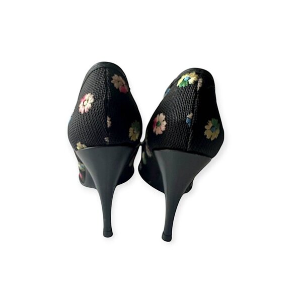 Vintage LENARDI Mesh Floral Heels, Black I multi, 50-60s - Picture 8 of 14